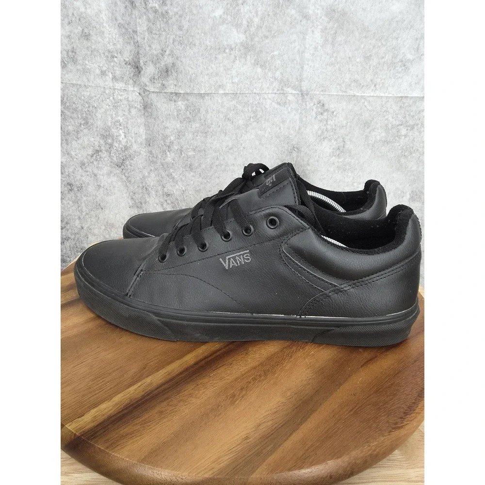 Vans Sneakers Men 13 Seldan Black Leather Low Top Casual SK8 Skater Shoes 500714